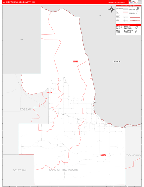Lake of the Woods County, MN Wall Map Red Line Style